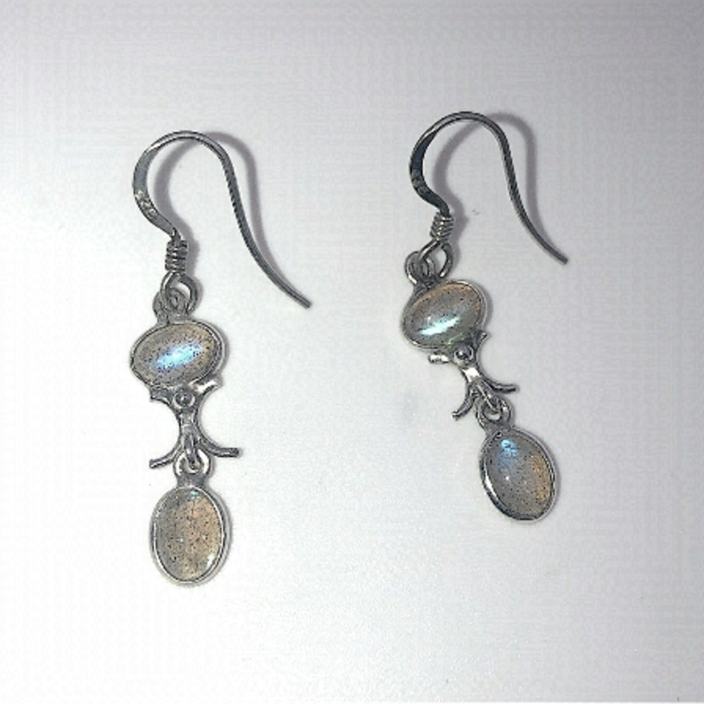 VTG Sterling & Moonstone Shepherds Hook Earrings 1.5”
